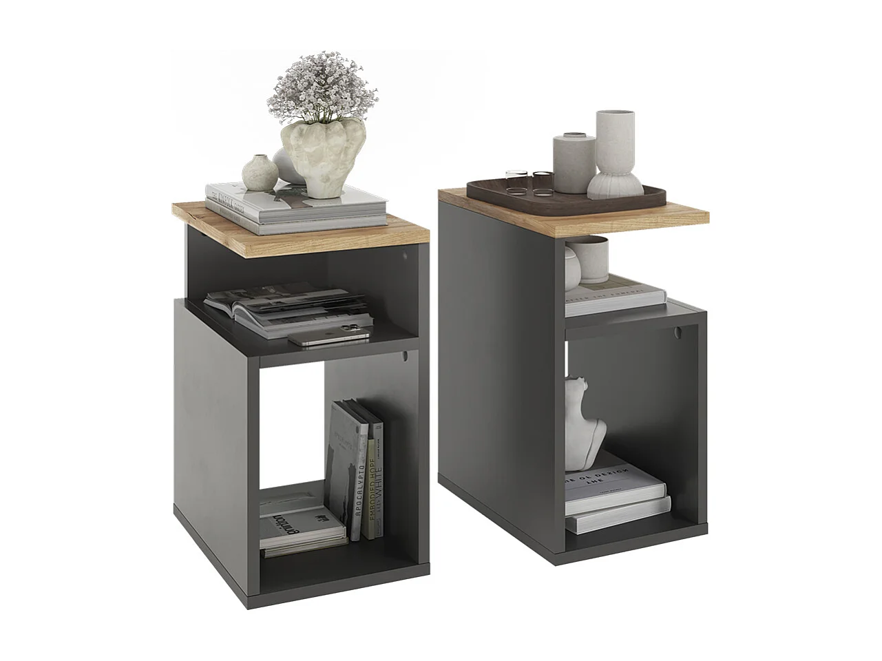 Table de nuit anthracite/chêne doré 25x35x45.3 elios