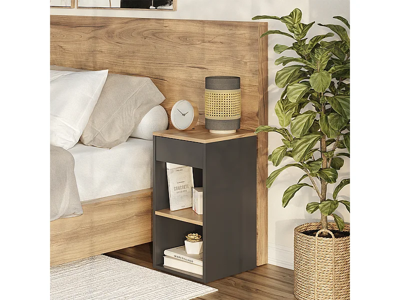 Mesilla de noche antracita/roble dorado 35x35x65 dany