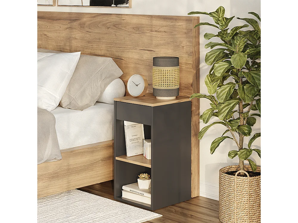 Table de chevet anthracite/chêne doré 35x35x65 dany