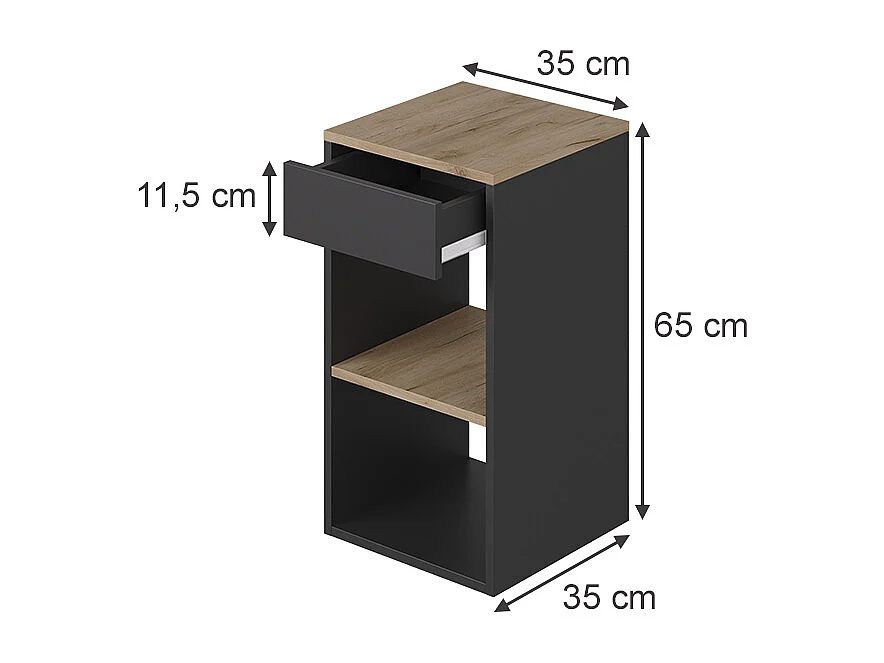 Table de chevet anthracite/chêne doré 35x35x65 dany