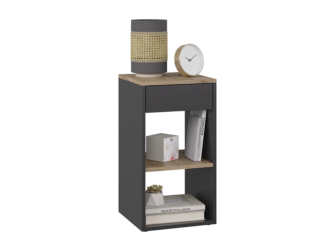 Table de chevet anthracite/chêne doré 35x35x65 dany