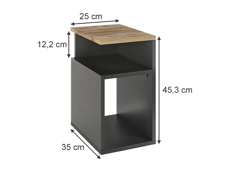 Table de nuit anthracite/chêne doré 25x35x45.3 elios
