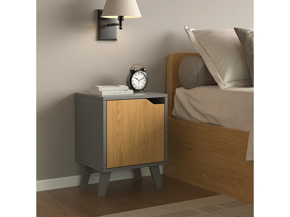 Table de nuit anthracite/chêne 34.5x32x47 malu