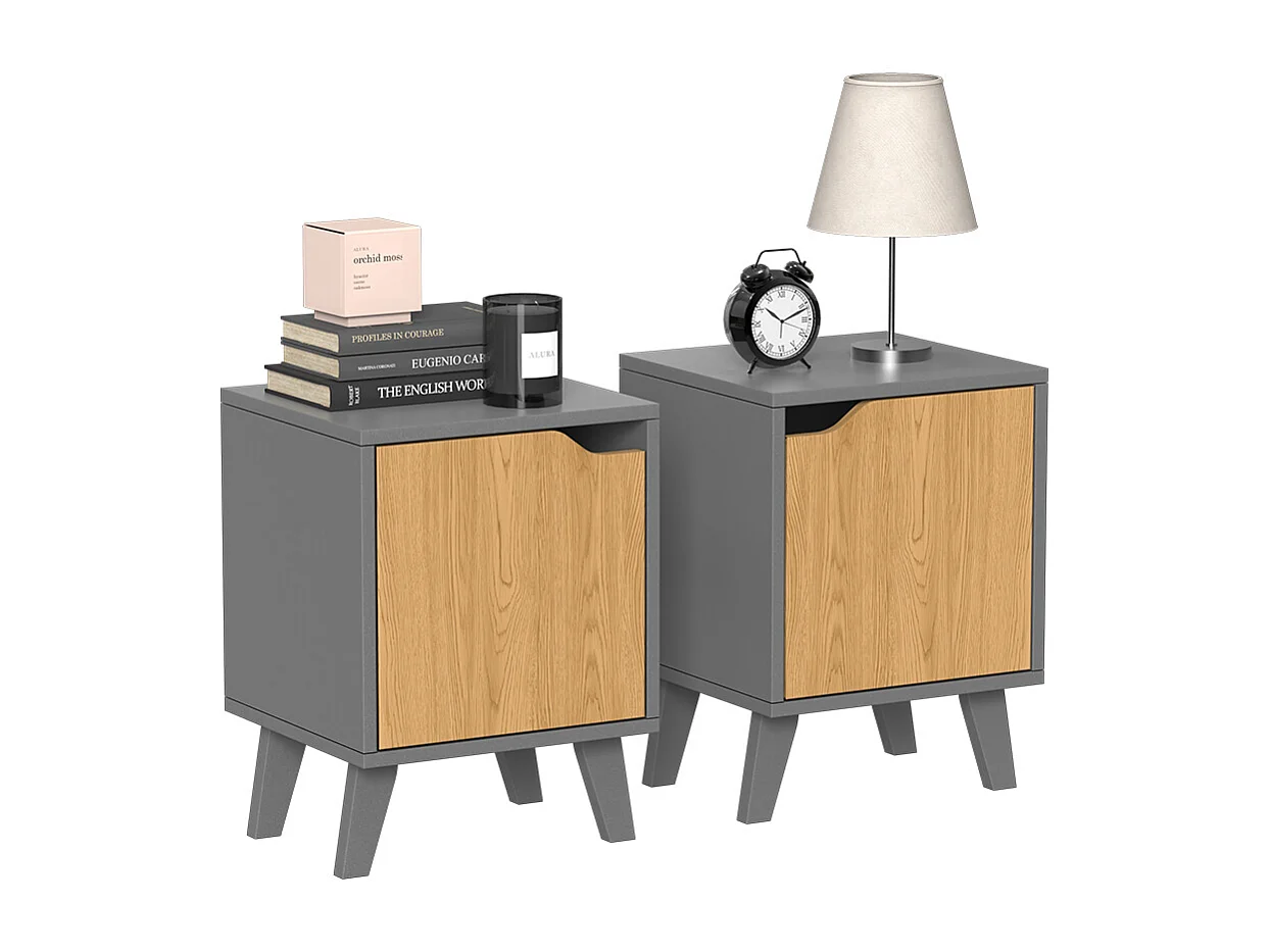 Table de nuit anthracite/chêne 34.5x32x47 malu