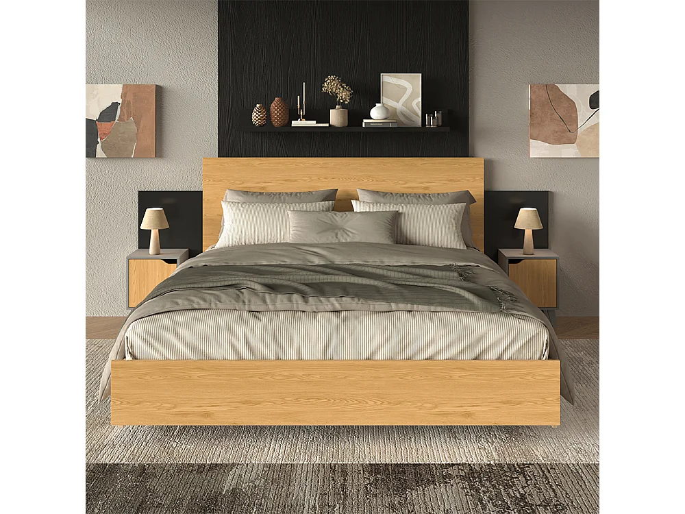 Table de nuit anthracite/chêne 34.5x32x47 malu