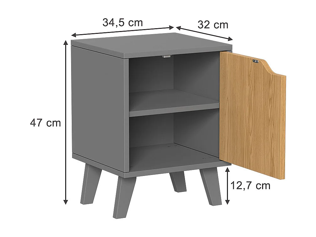 Table de nuit anthracite/chêne 34.5x32x47 malu