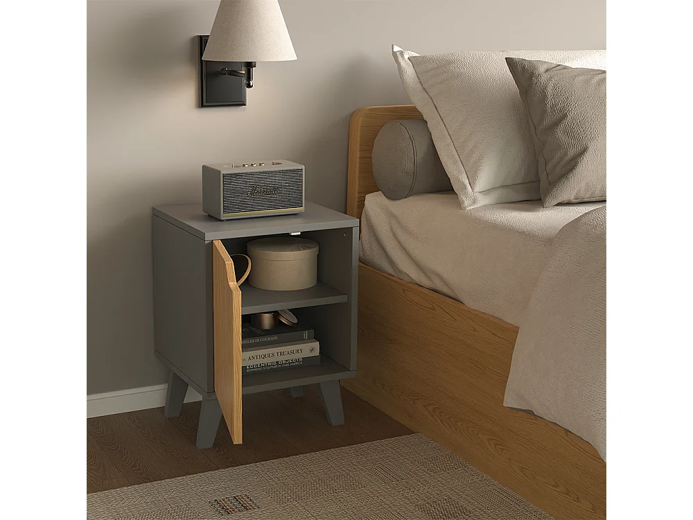 Table de nuit anthracite/chêne 34.5x32x47 malu