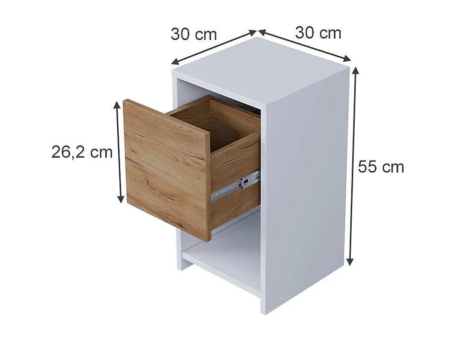 Sengebord hvid/gylden eg 30x30x55 evo
