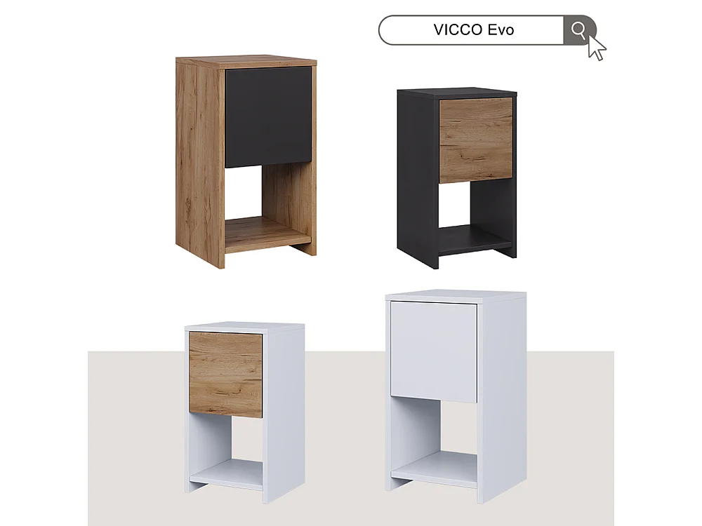 Sengebord hvid/gylden eg 30x30x55 evo