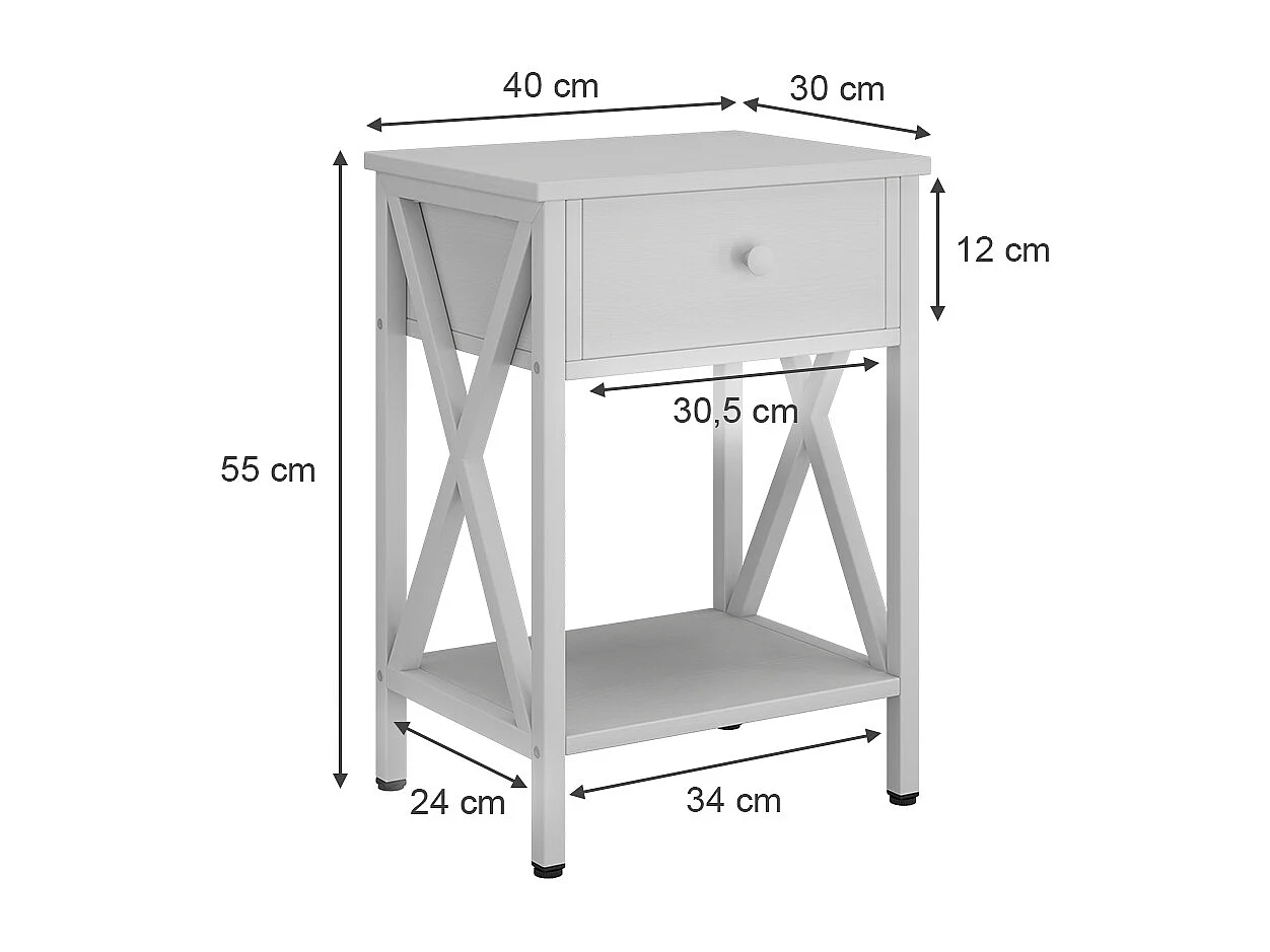 Table de chevet blanc 40x30x55 keno