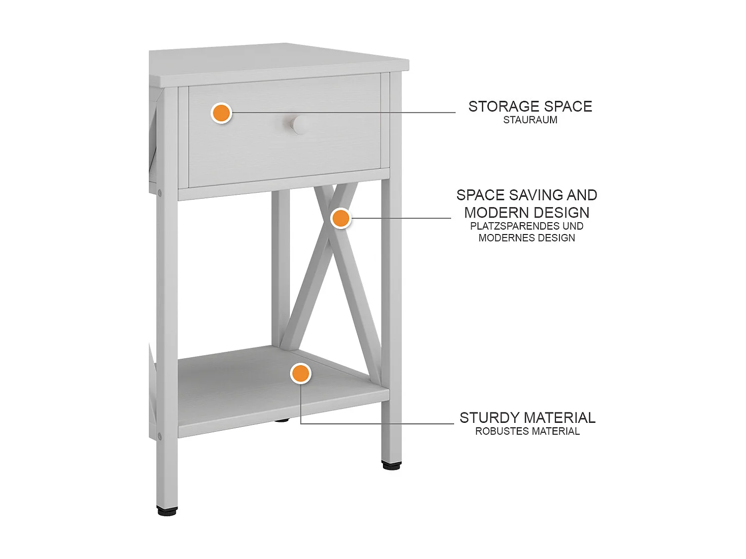 Table de chevet blanc 40x30x55 keno