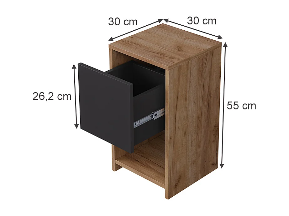 Mesilla de noche oro power roble/antracita 30x30x55 evo