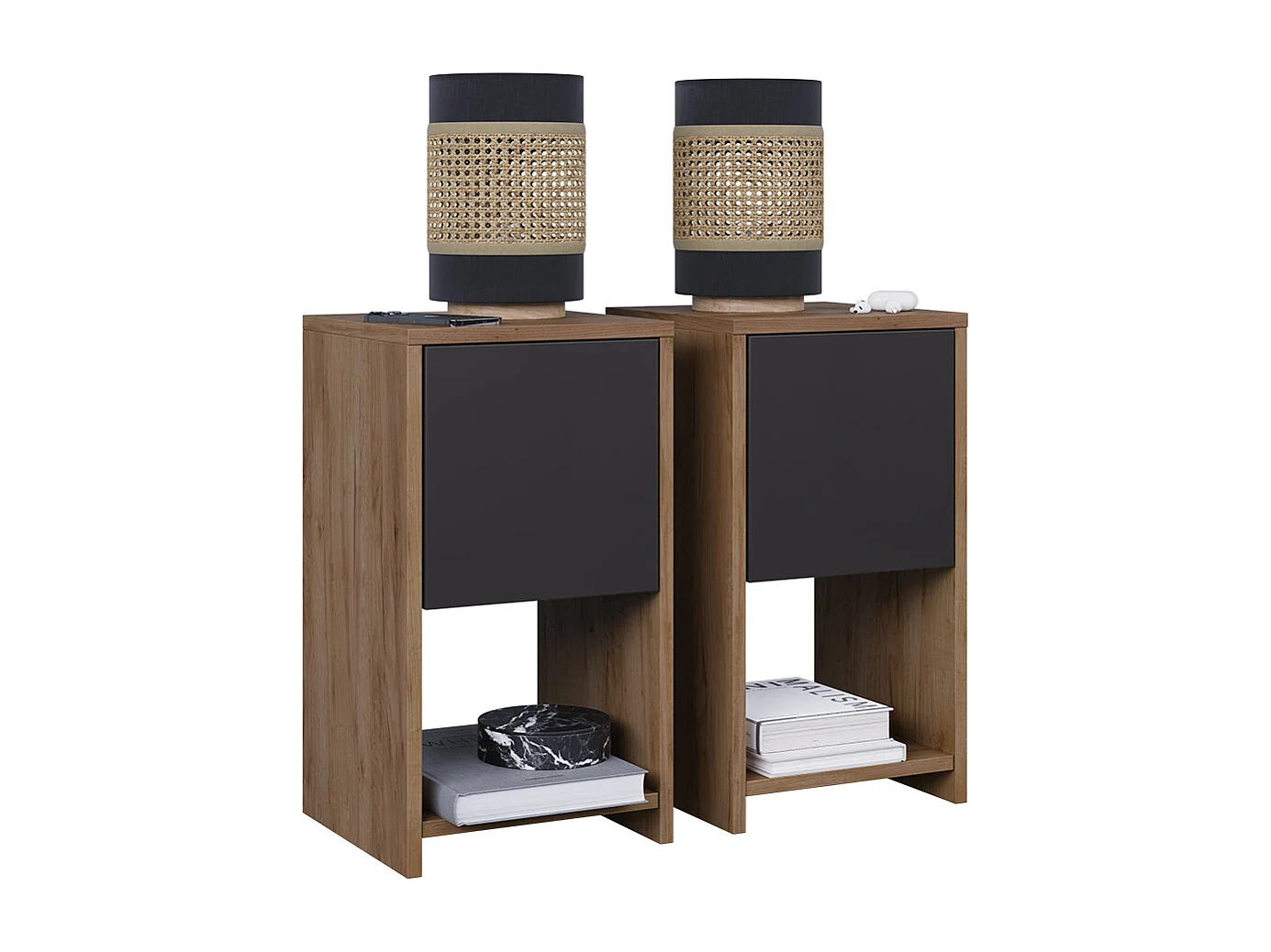 Table de nuit chêne doré/anthracite 30x30x55 evo