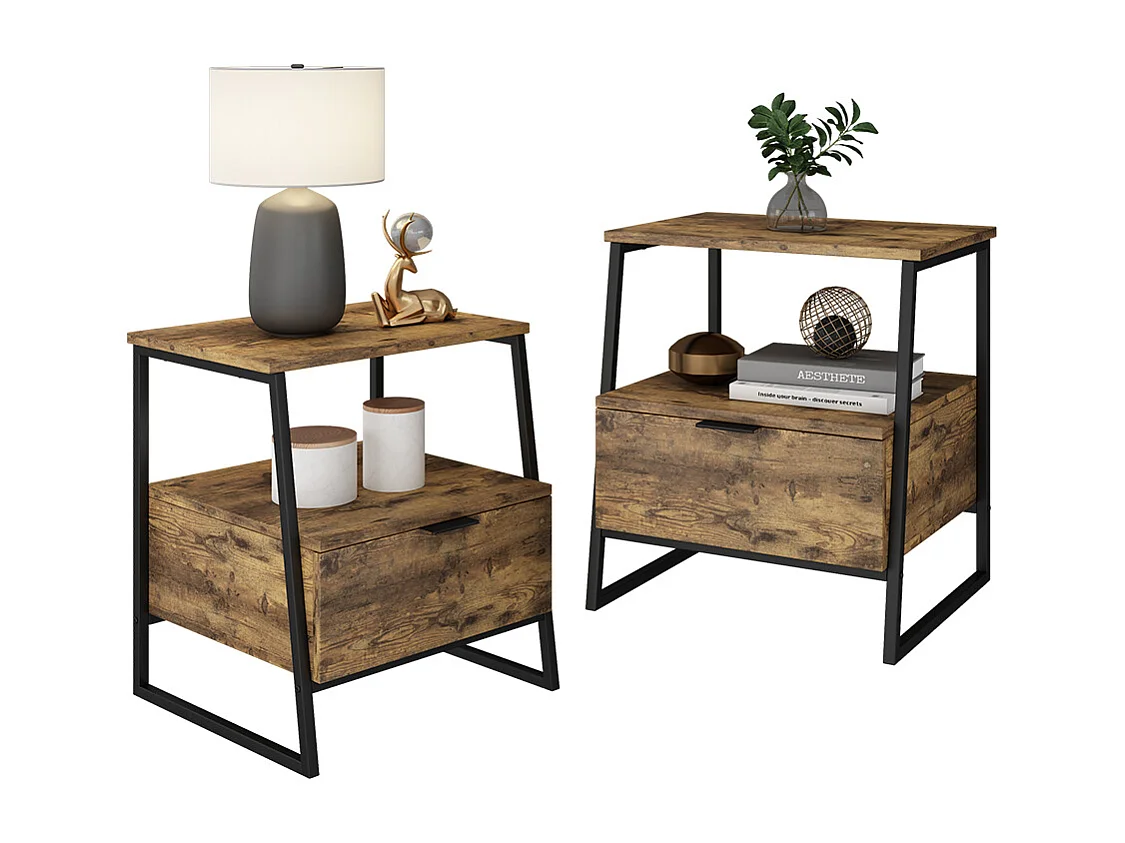 Nachttisch eiche rustikal/schwarz 45x40x50 lunor