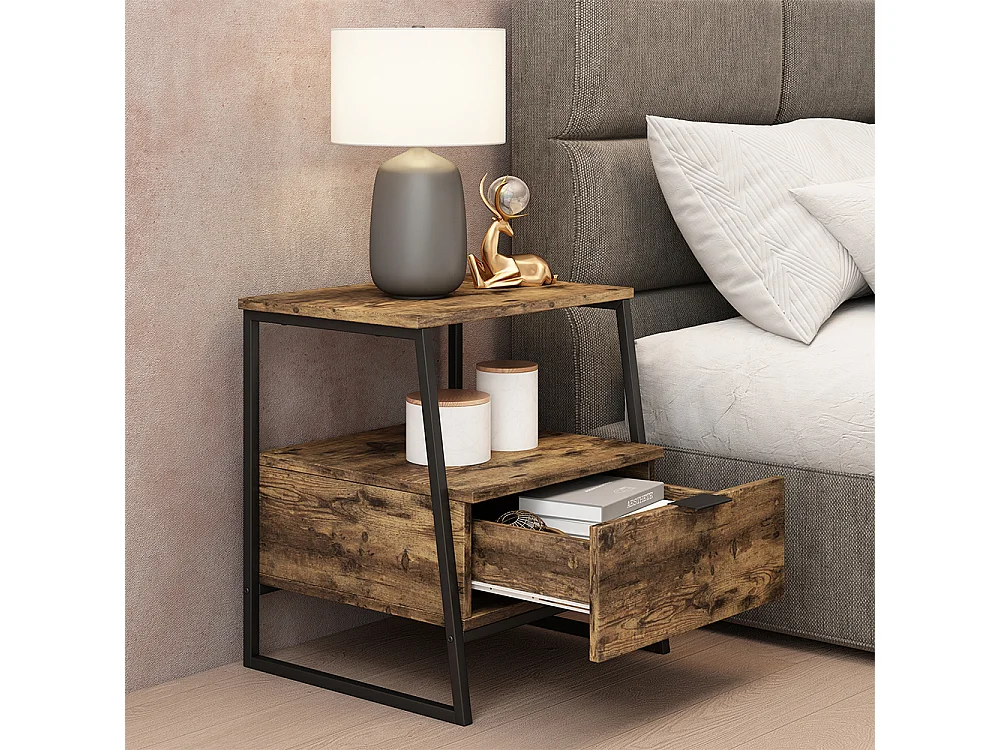 Table de nuit chêne rustique/noir 45x40x50 lunor