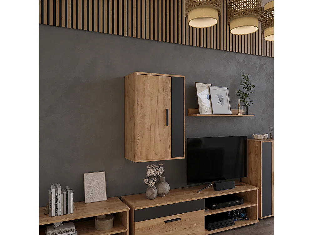 Armoire suspendue chêne doré/anthracite 50.1x28.3x78.4 berno