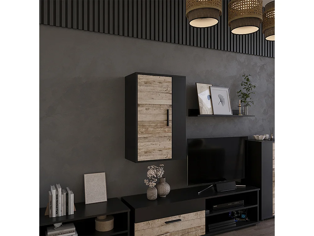 Armoire suspendue noir/chêne sable 50.1x28.3x78.4 berno