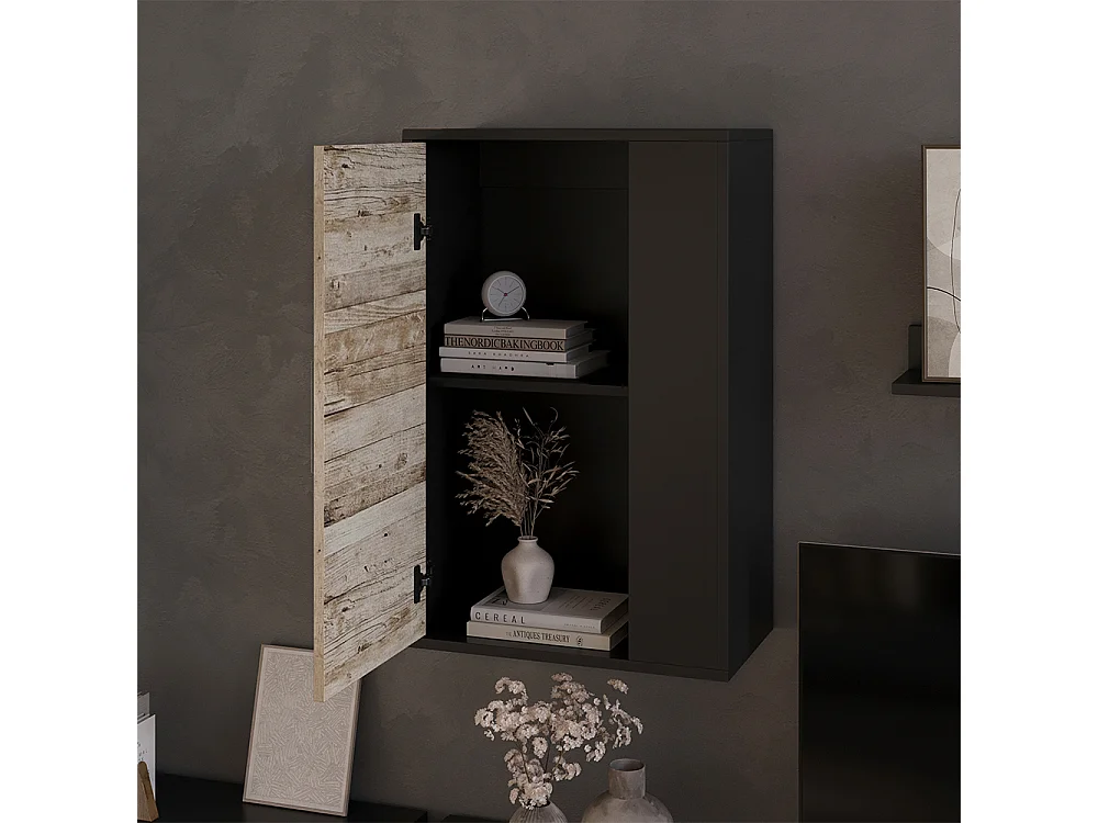 Armoire suspendue noir/chêne sable 50.1x28.3x78.4 berno