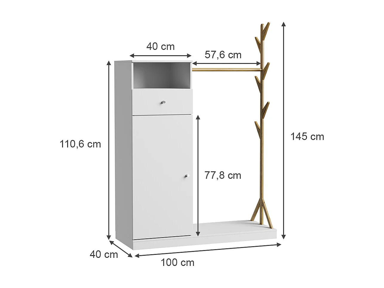 Kledingkast wit/bamboe 100x40x145 liria