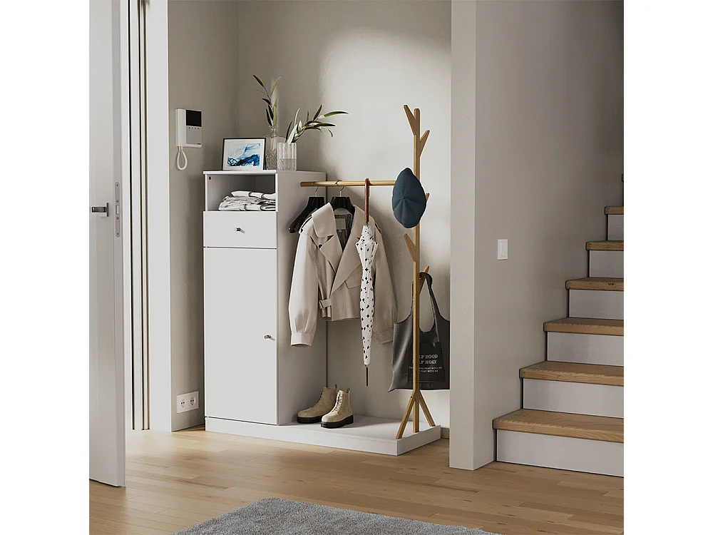 Armoire vestiaire blanc/bambou 100x40x145 liria