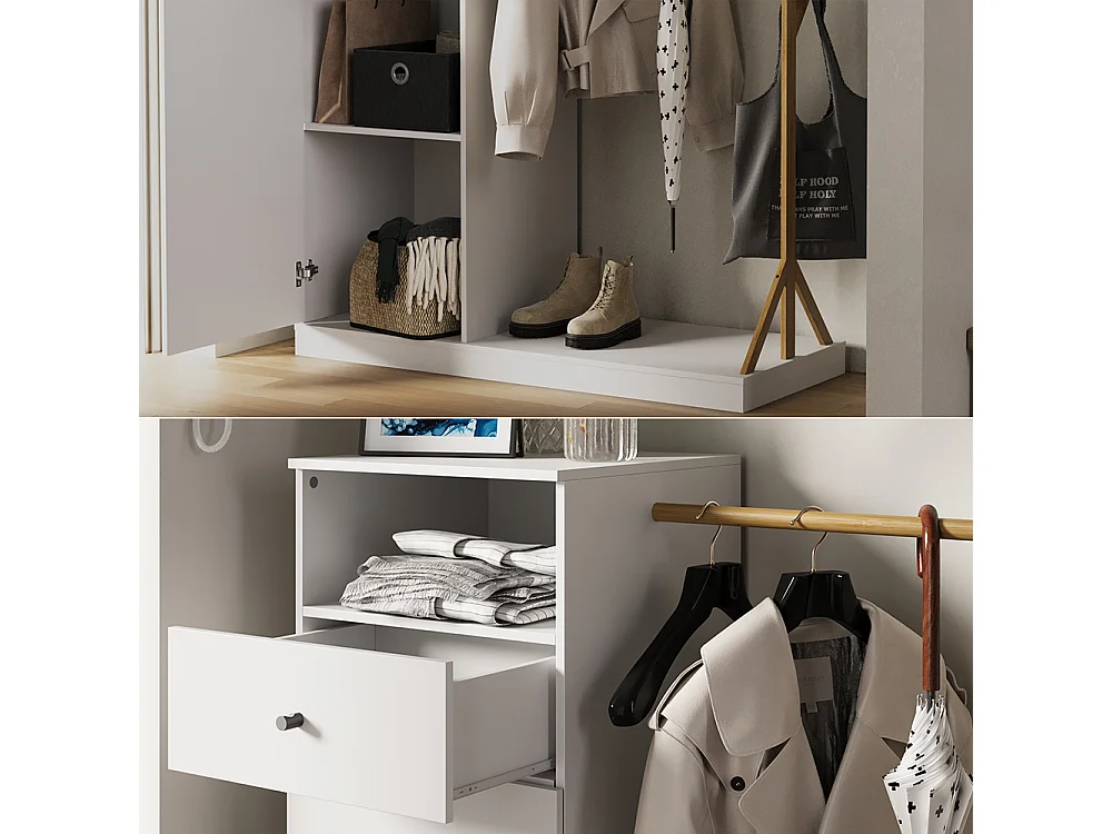 Armoire vestiaire blanc/bambou 100x40x145 liria