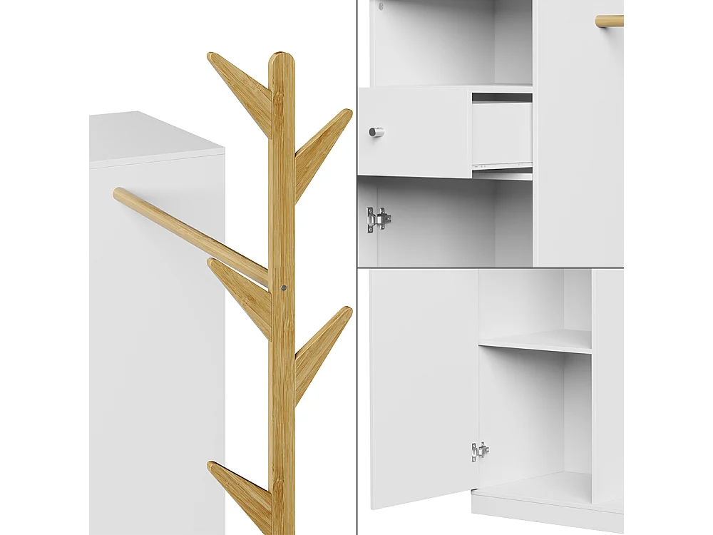 Armoire vestiaire blanc/bambou 100x40x145 liria