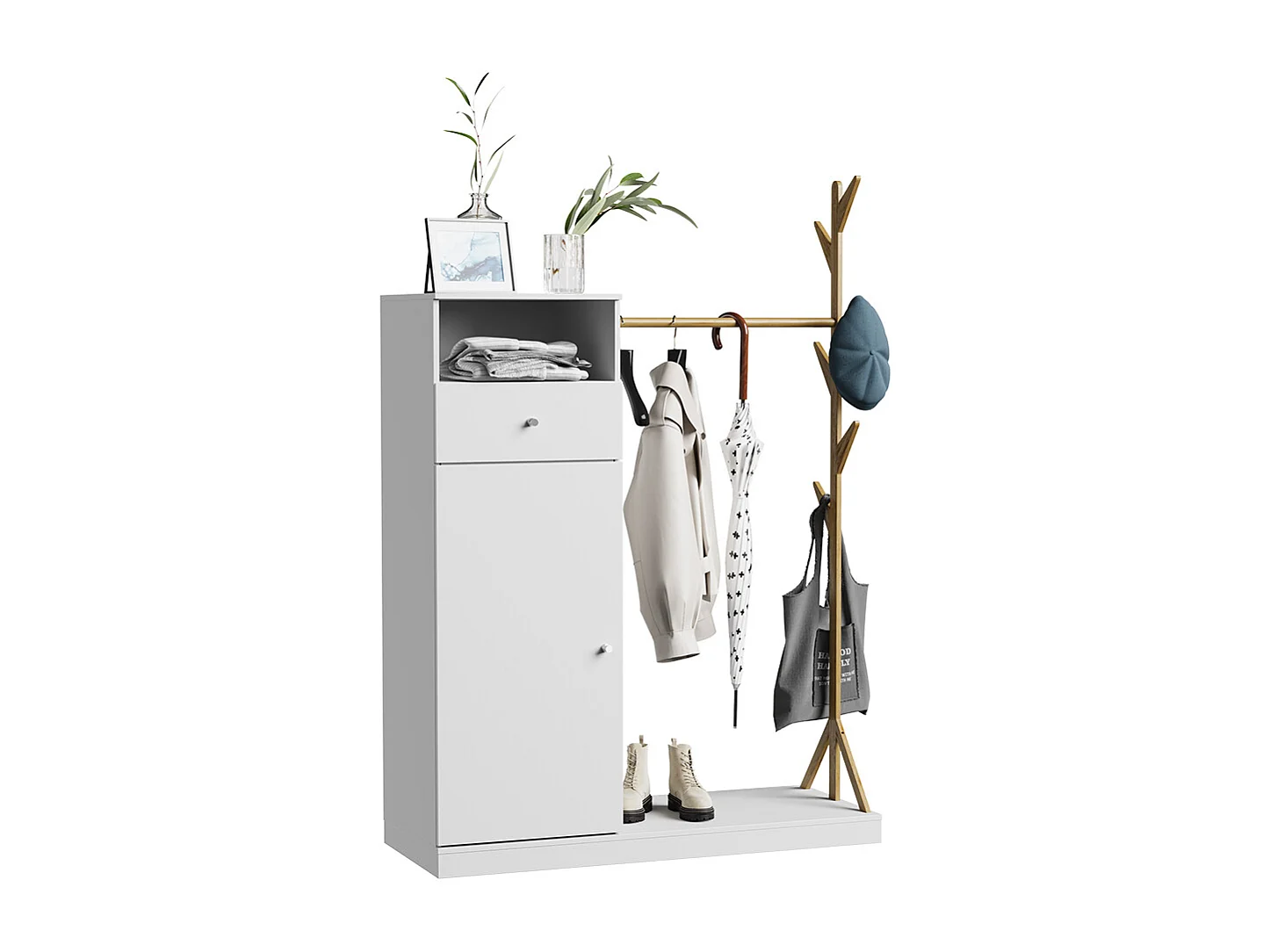 Armoire vestiaire blanc/bambou 100x40x145 liria