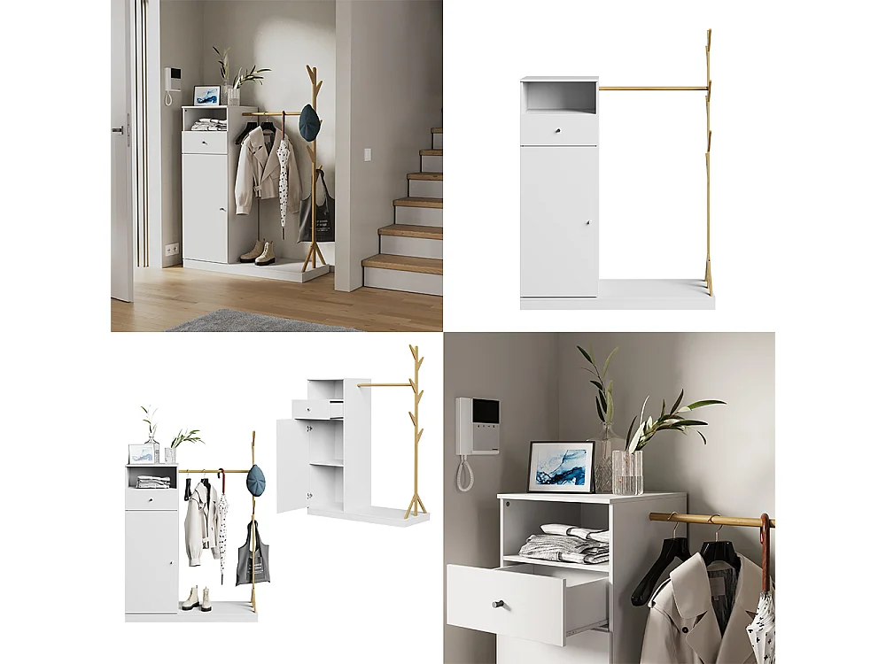 Armoire vestiaire blanc/bambou 100x40x145 liria