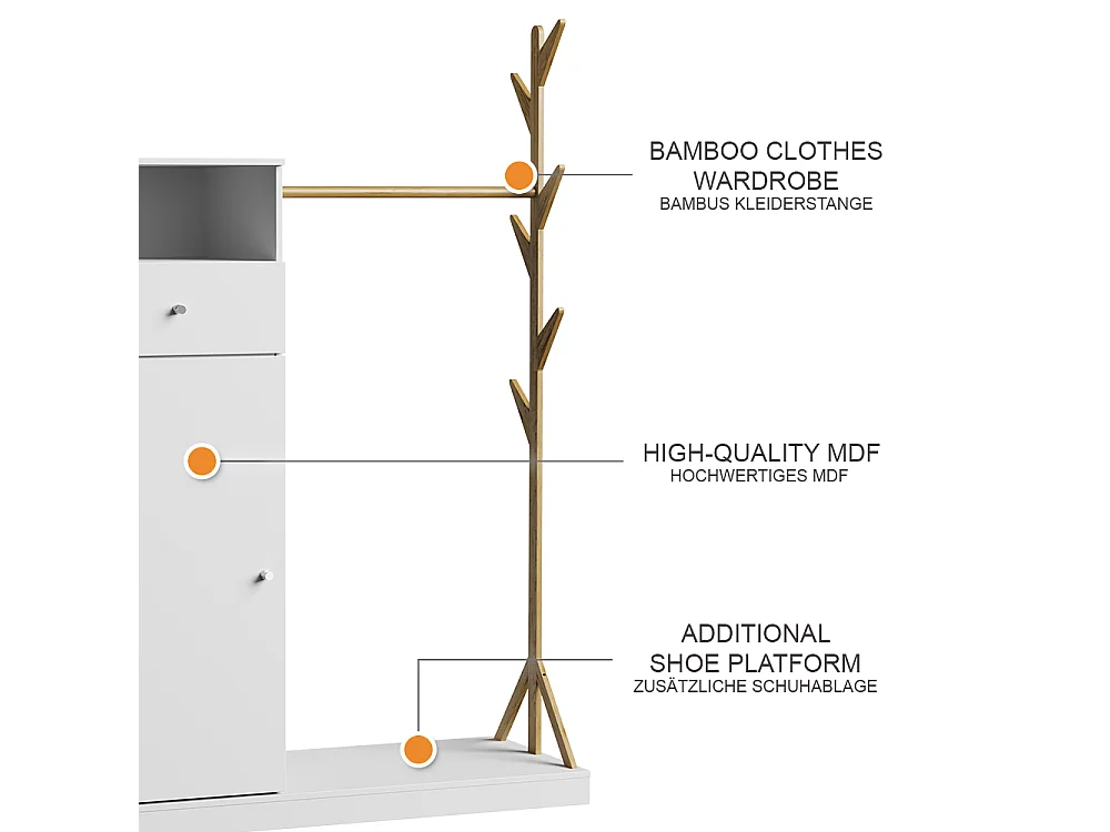 Armoire vestiaire blanc/bambou 100x40x145 liria