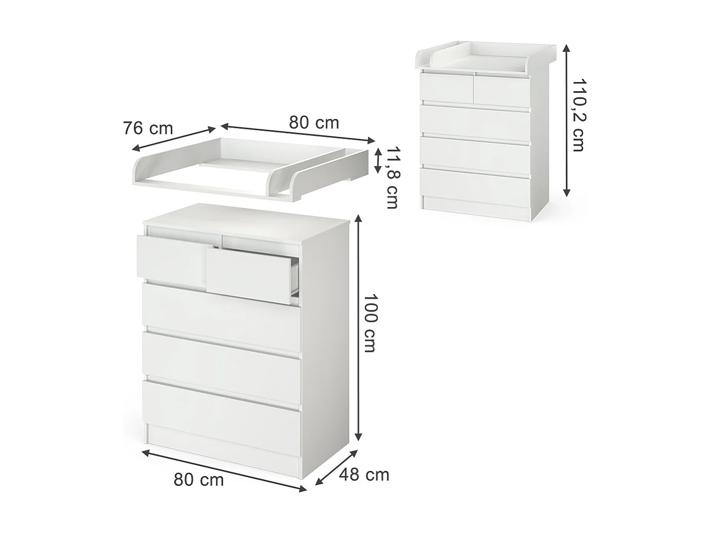 Commode à langer blanc 80x76x110.2 emma