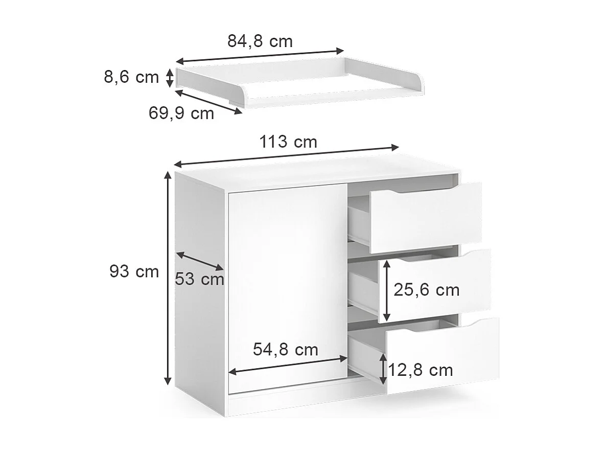 Commode à langer blanc 113x53x93 ruben