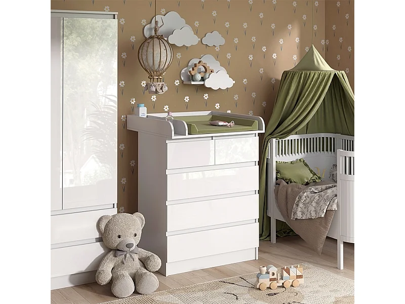 Commode à langer blanc/blanc brillant 80x76x110.2 emma