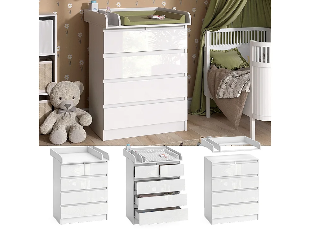 Commode à langer blanc/blanc brillant 80x76x110.2 emma