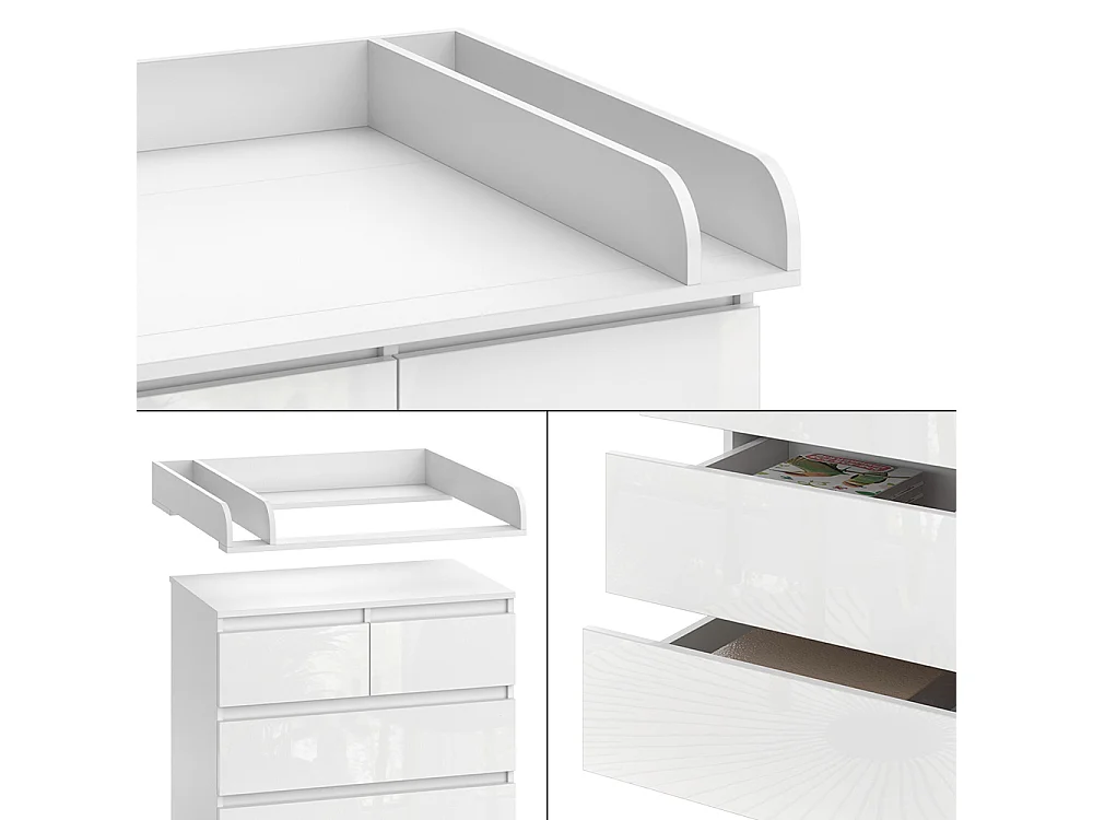 Commode à langer blanc/blanc brillant 80x76x110.2 emma