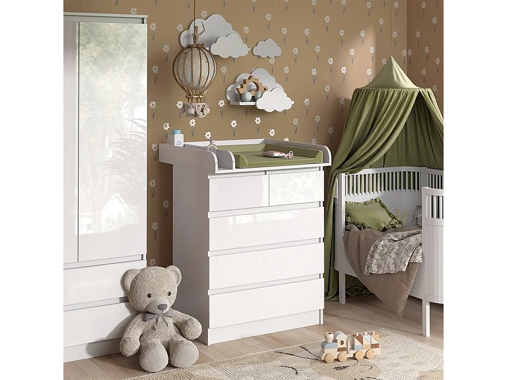 Commode à langer blanc/blanc brillant 80x76x110.2 emma