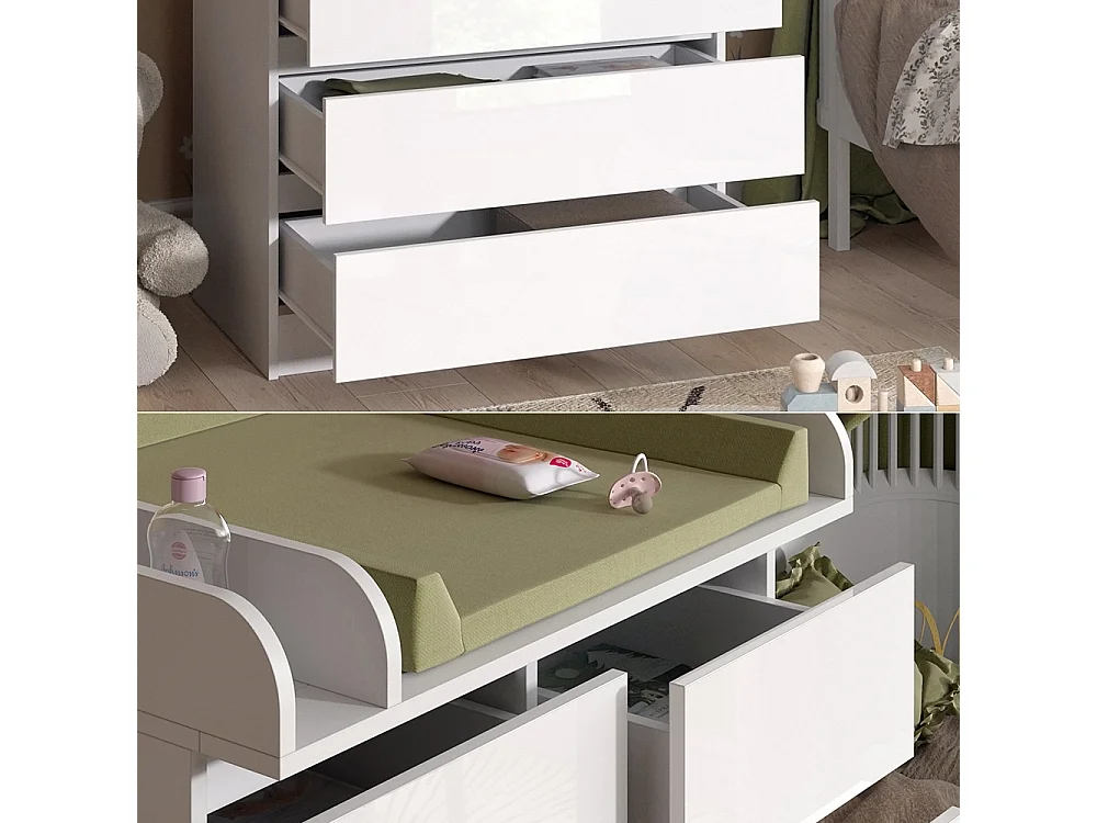 Commode à langer blanc/blanc brillant 80x76x110.2 emma