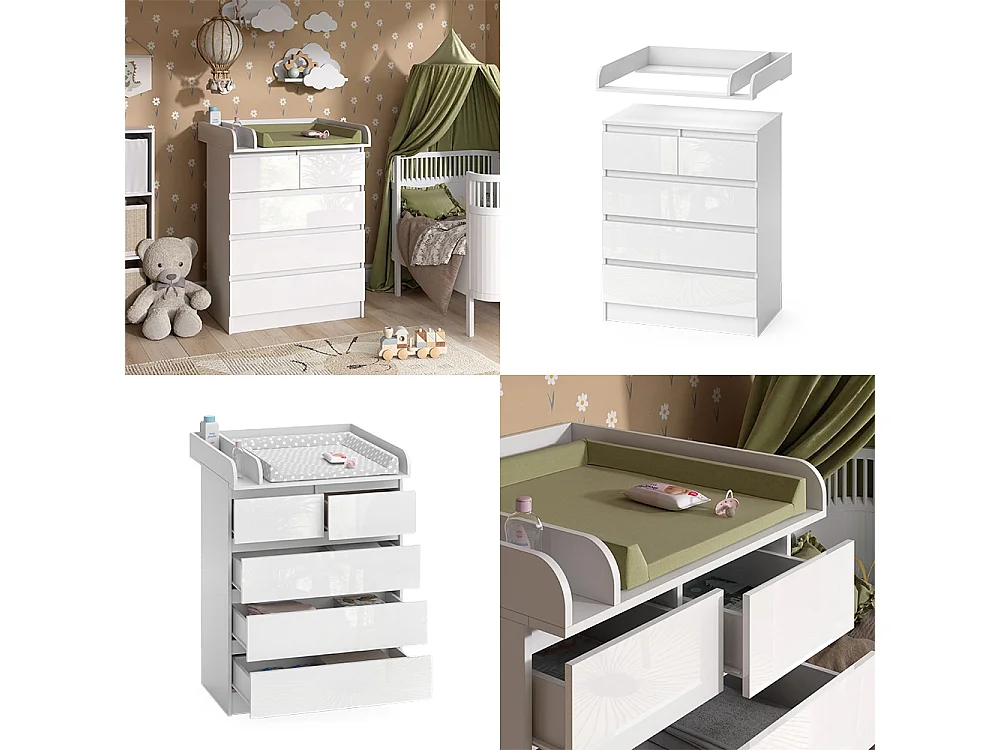 Commode à langer blanc/blanc brillant 80x76x110.2 emma