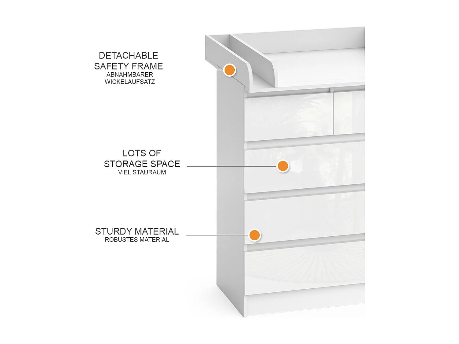 Commode à langer blanc/blanc brillant 80x76x110.2 emma