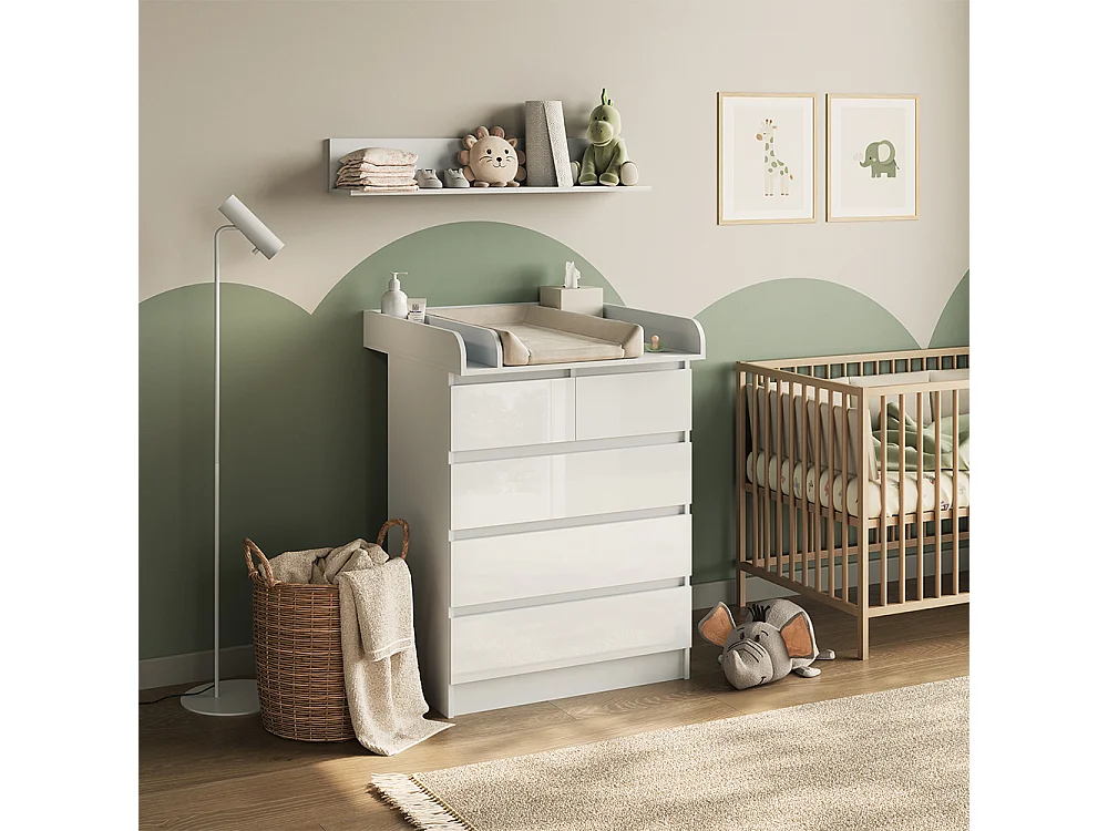 Commode à langer blanc/blanc brillant 80x76x110.2 emma