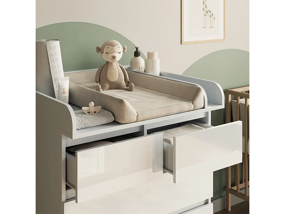 Commode à langer blanc/blanc brillant 80x76x110.2 emma