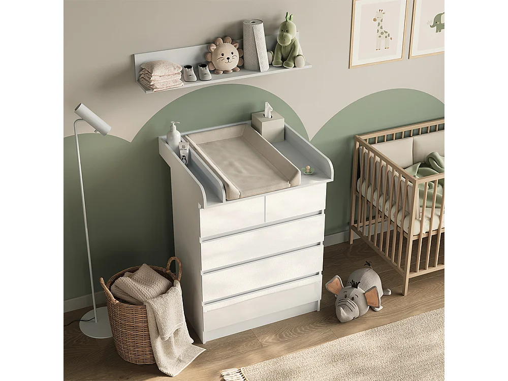 Commode à langer blanc/blanc brillant 80x76x110.2 emma