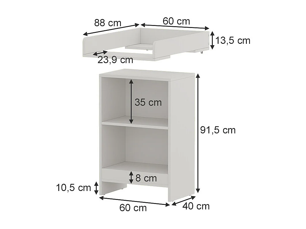 Commode à langer blanc 60x88x103.5 mona
