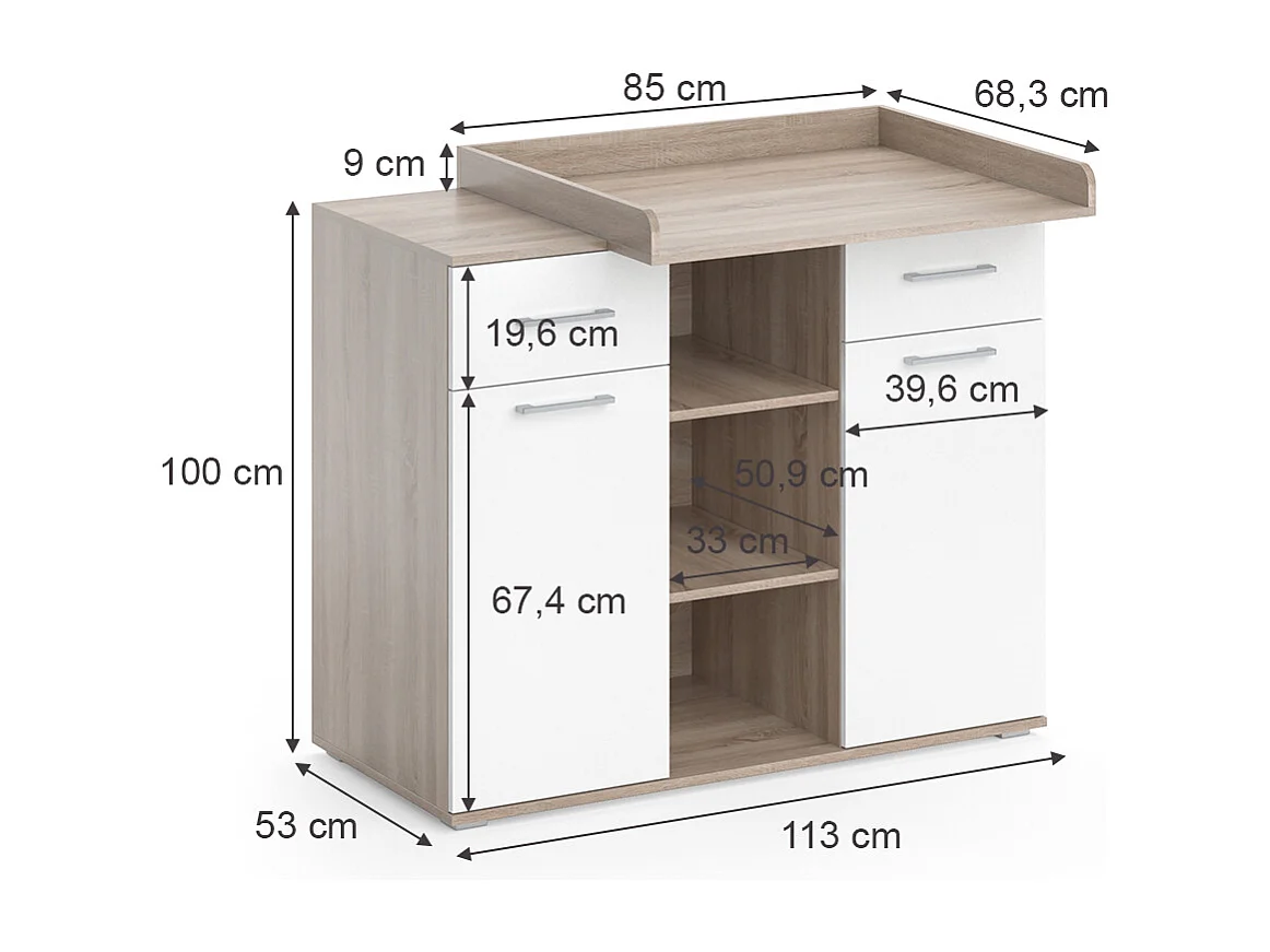 Commode à langer sonoma 113x70x109 leonie
