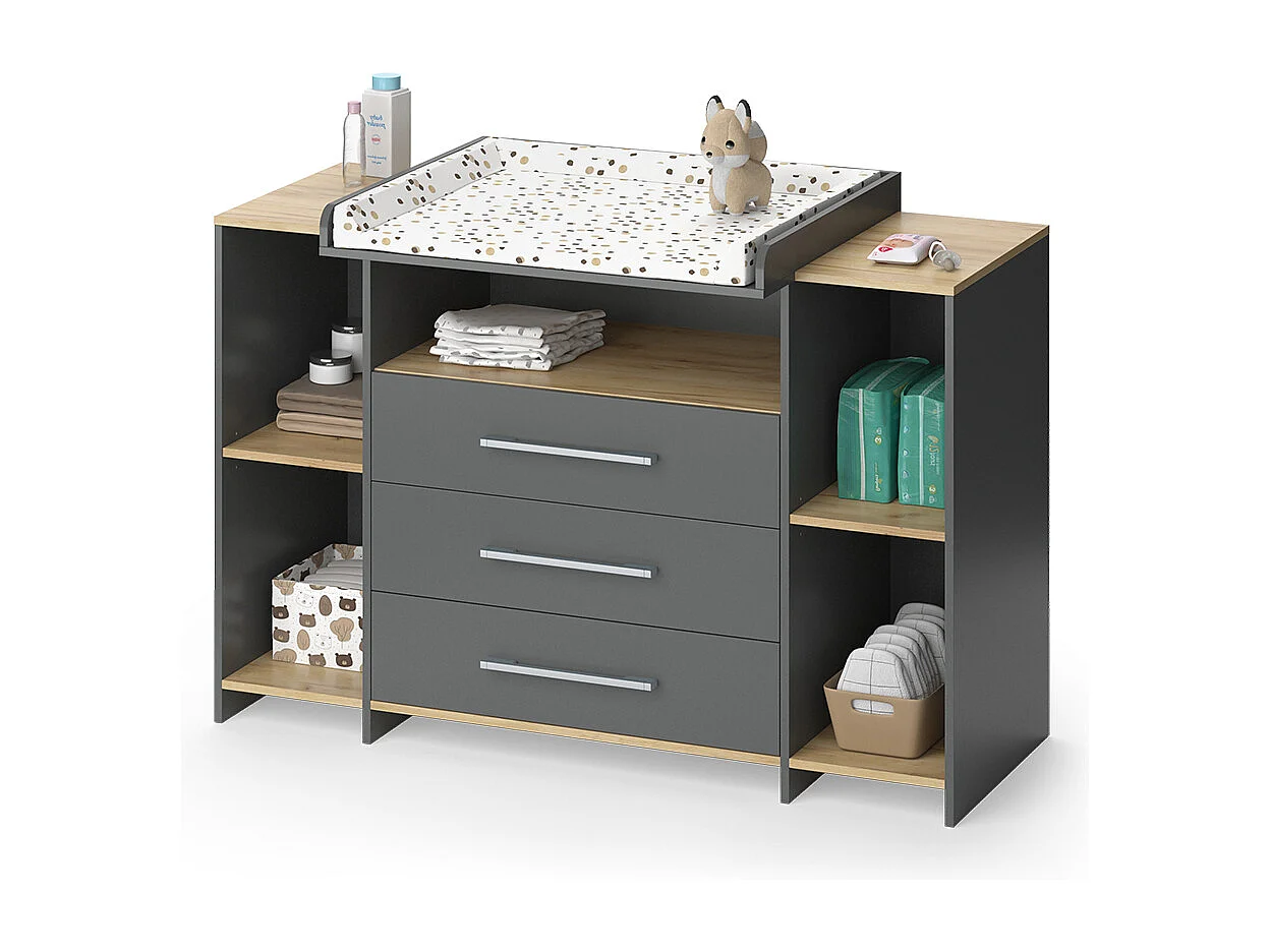 Commode à langer anthracite/chêne doré 143.2x53.1x93 oskar