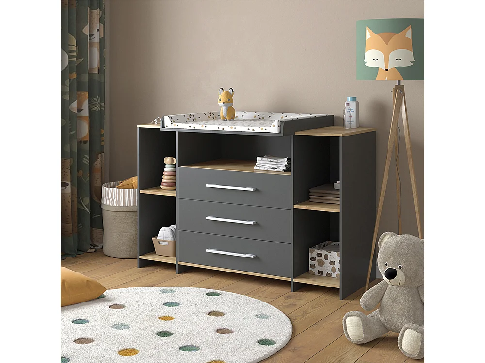 Commode à langer anthracite/chêne doré 143.2x53.1x93 oskar