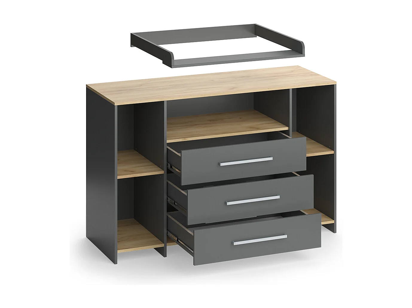 Commode à langer anthracite/chêne doré 143.2x53.1x93 oskar