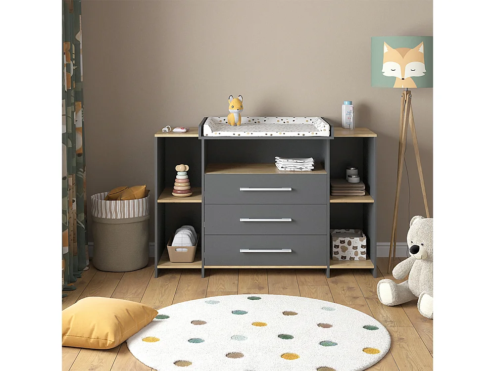 Commode à langer anthracite/chêne doré 143.2x53.1x93 oskar