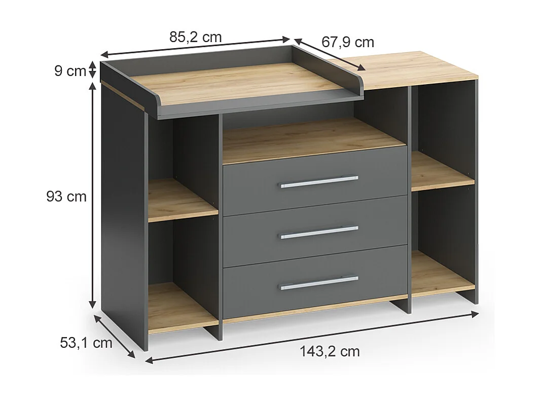 Commode à langer anthracite/chêne doré 143.2x53.1x93 oskar