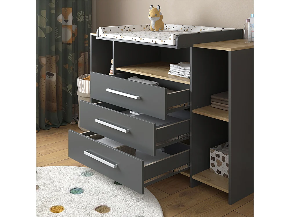 Commode à langer anthracite/chêne doré 143.2x53.1x93 oskar