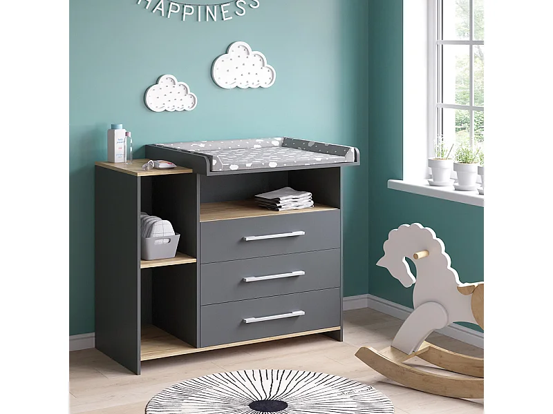 Commode à langer anthracite/chêne doré 113x53.1x93 oskar